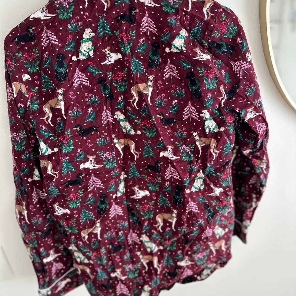 Lands End Bundle Flannel Pajamas Women’s Tall Small Rich Burgundy Holiday Hounds - Picture 7 of 15